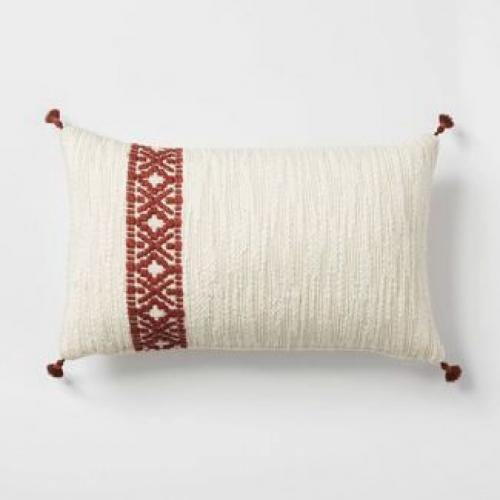 Woven Striped Lumbar Throw Pillow Cream/Rust