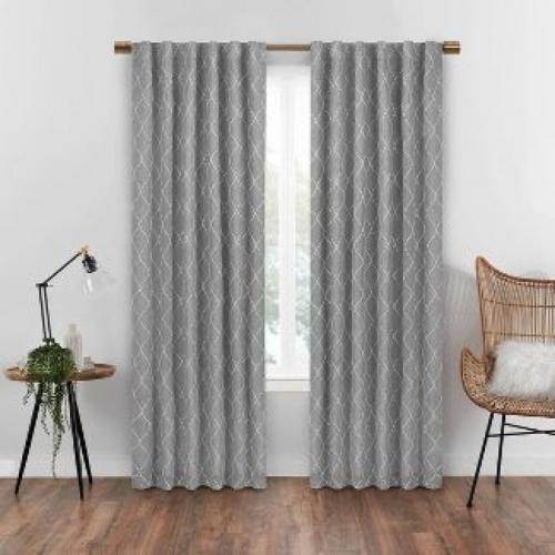 84x50 Nora Geo Embroidery Absolute Zero Blackout Window Panel Gray