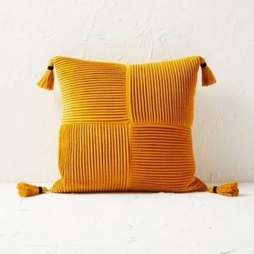 Pleated Velvet Square Throw Pillow Gold - Opalhouse designed with Jungalow