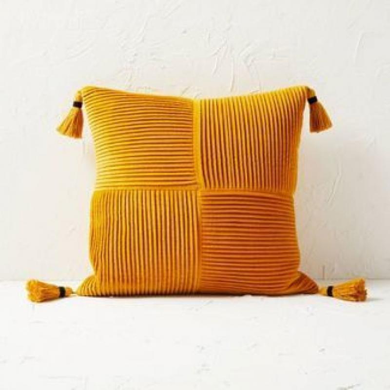 Pleated Velvet Square Throw Pillow Gold - Opalhouse designed with Jungalow