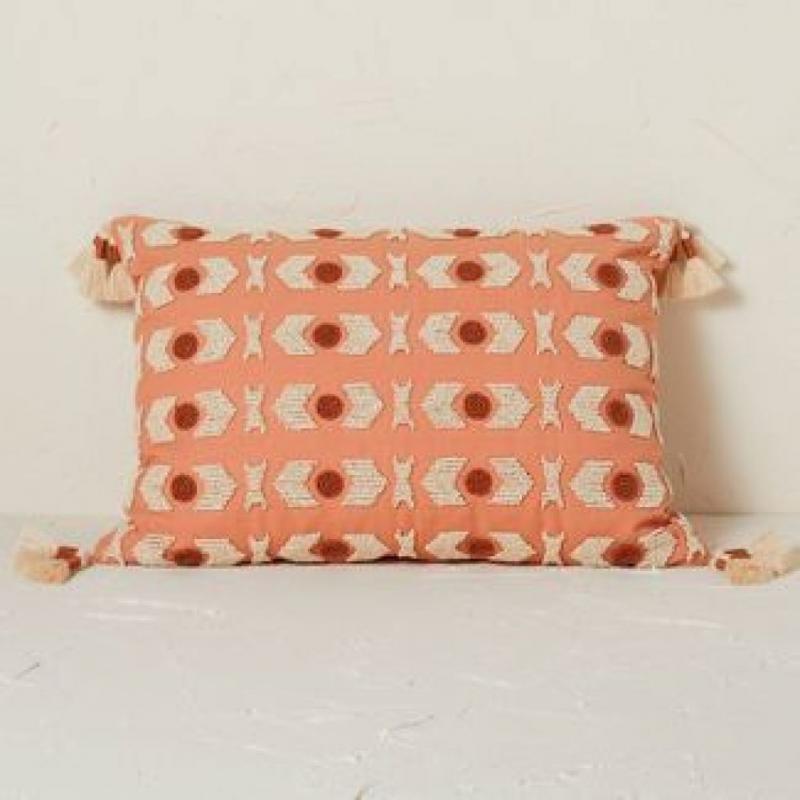 Beaded Geometric Pattern Lumbar Throw Pillow Terracotta