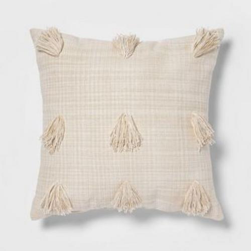 Euro Woven Textured Decorative Throw Pillow With Tassels Cream/Neutral - Opalhouse