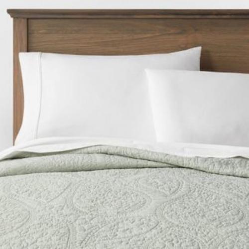 Full/Queen Garment Washed Paisley Stitch Quilt Light Sage