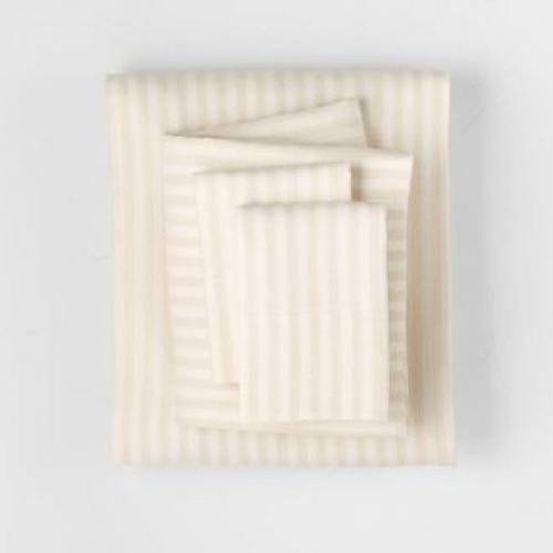 King Linen Blend Sheet Set Natural Stripe - Casaluna