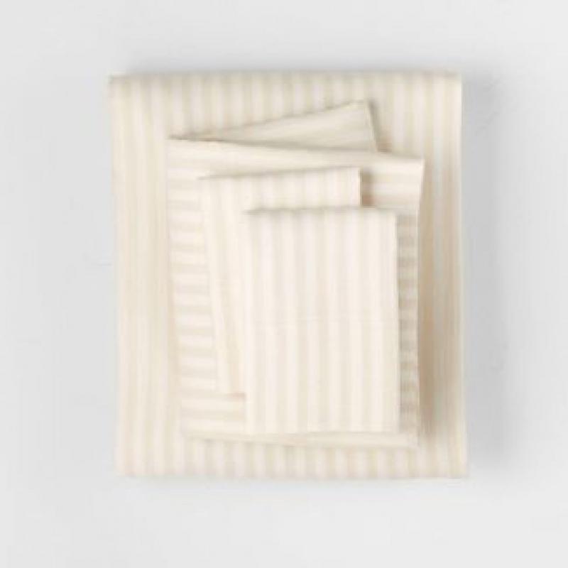 King Linen Blend Sheet Set Natural Stripe - Casaluna
