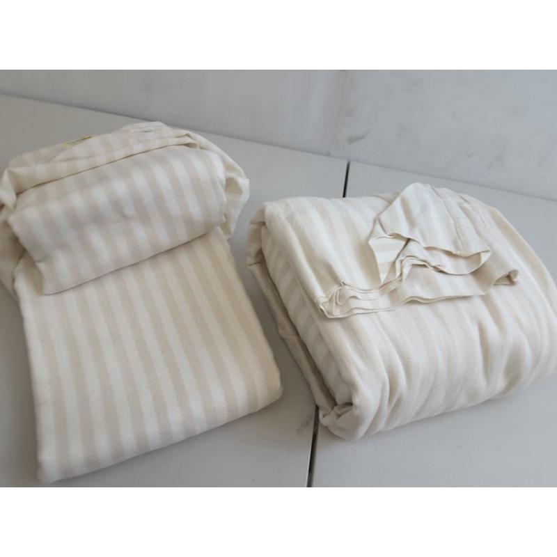 King Linen Blend Sheet Set Natural Stripe - Casaluna