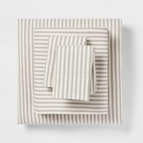 Queen Fall Flannel Patterned Sheet Set Gray Stripe - Threshold (Please be advised that sets may be missing pieces or otherwise incomplete.)