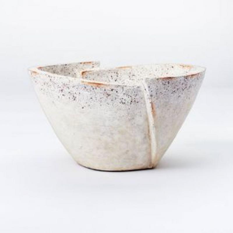 Decorative Sculptural Geometric Folded Bowl Cream