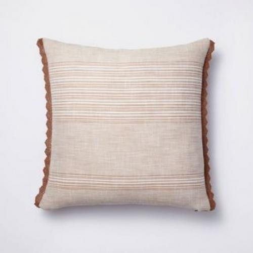 Textured Woven Square Throw Pillow with Lace Trim Neutral/Cream - Threshold