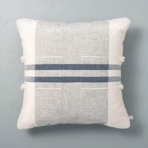 18 x 18 Center Band Stripes Square Throw Pillow Blue