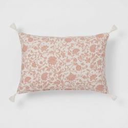 Floral Printed Reversible Lumbar Throw Pillow Rose/Cream - Threshold