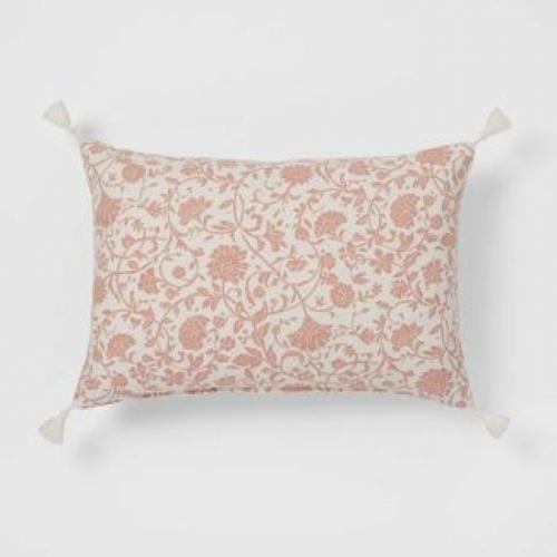 Floral Printed Reversible Lumbar Throw Pillow Rose/Cream - Threshold