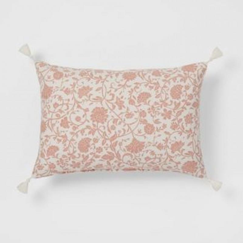 Floral Printed Reversible Lumbar Throw Pillow Rose/Cream - Threshold
