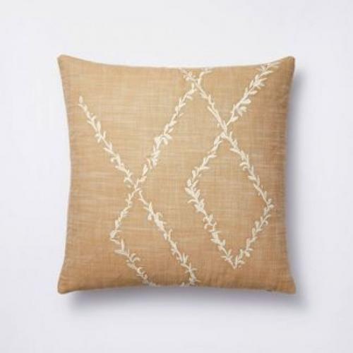 Embroidered Floral Square Throw Pillow Neutral/Cream - Threshold