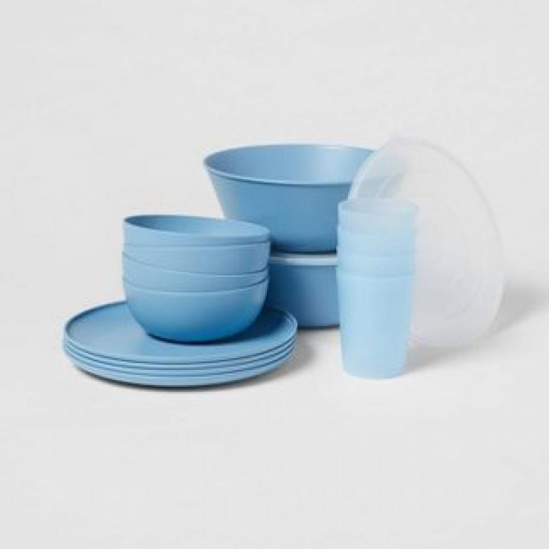 16pc Plastic Dishware Set Blue - Room Essentials