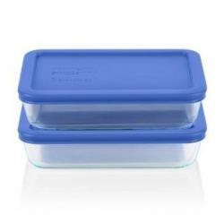 4pc 3 Cup Rectangular Glass Food Storage Value Pack - Blue