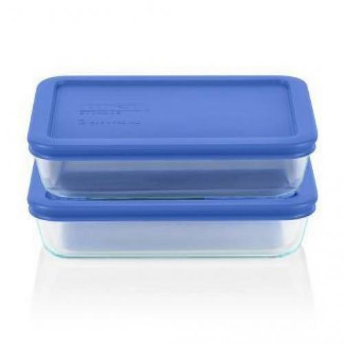 4pc 3 Cup Rectangular Glass Food Storage Value Pack - Blue