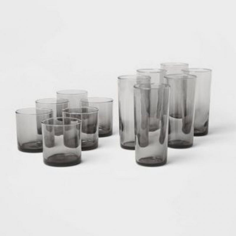 12pc Glass Ashboro Highball and Double Old Fashion Glasses Set Gray - Threshold