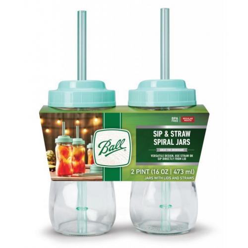 Ball 2pk Spiral Jars with Sip N Straw