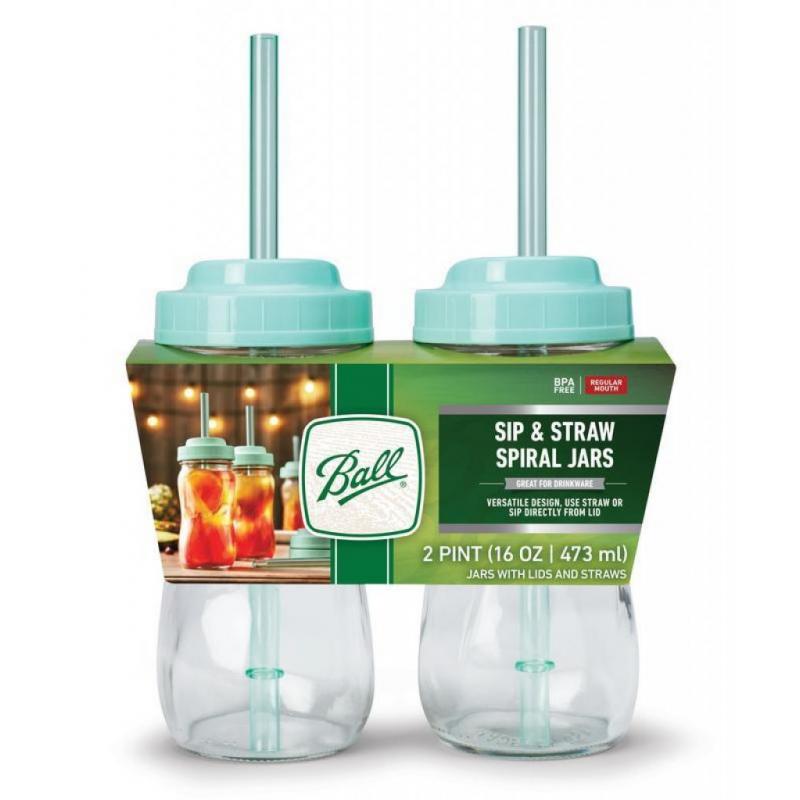 Ball 2pk Spiral Jars with Sip N Straw