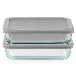 Pyrex Simply Store 4pc 3 Cup Rectangular Glass Food Storage Value Pack - Gray
