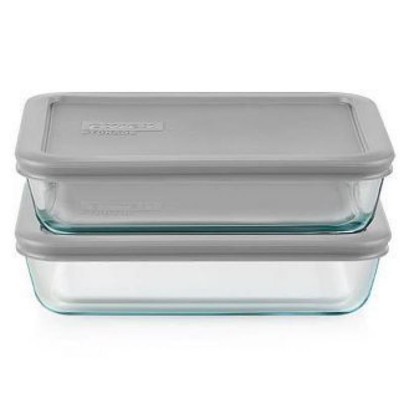 Pyrex Simply Store 4pc 3 Cup Rectangular Glass Food Storage Value Pack - Gray