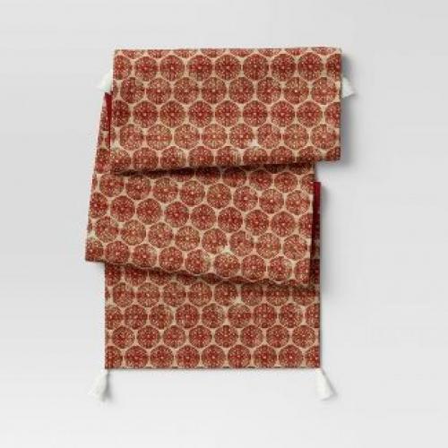 108 x 14 Cotton Medallion Table Runner Red