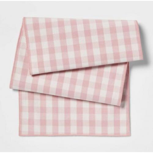 14 x 72 Cotton Gingham Table Runner Light Pink