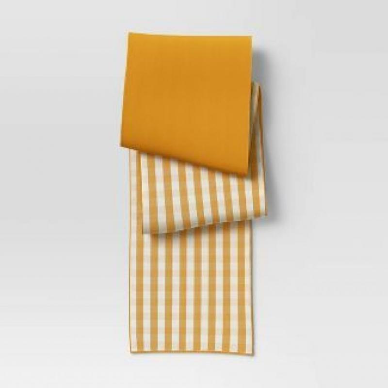 108 x 14 Cotton Gingham Check Table Runner Yellow