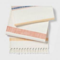 72 x 14 Cotton Striped Table Runner with Fringe - Threshold