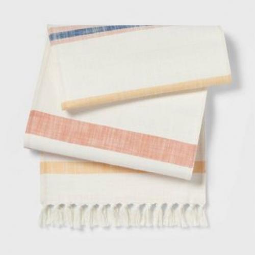 72 x 14 Cotton Striped Table Runner with Fringe - Threshold