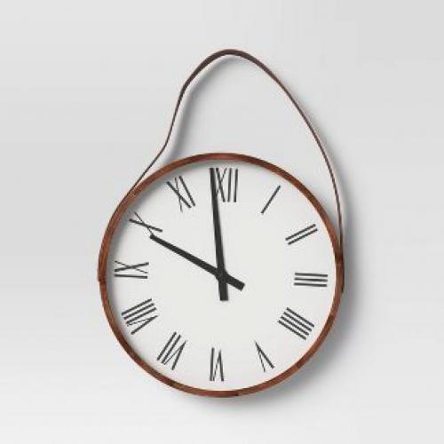 16 Wall Clock with Leather Strap Brown - Threshold™