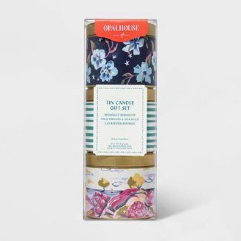 4oz 3pk Lidded Mini Patterned Tin Cool Candle Gift Set - Opalhouse