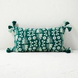 Palm Leaf Embroidered Lumbar Throw Pillow Green - Opalhouse