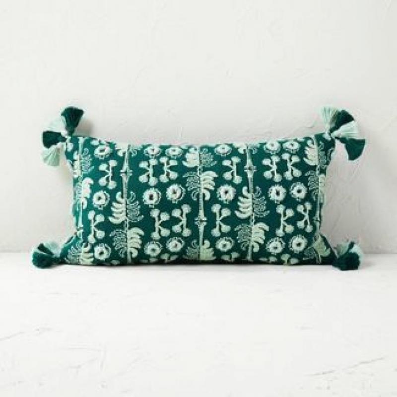 Palm Leaf Embroidered Lumbar Throw Pillow Green - Opalhouse