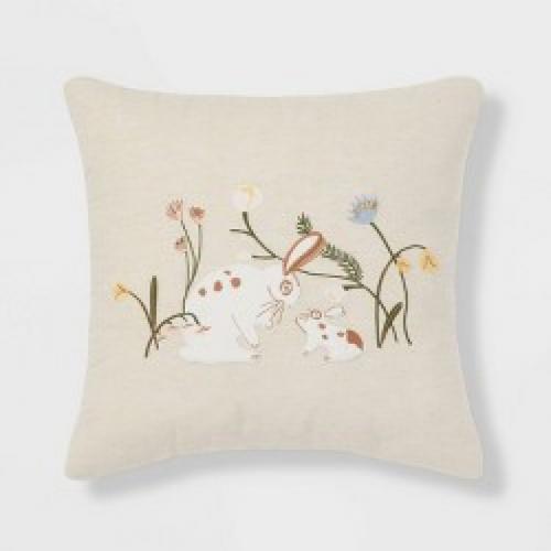 Mom and Baby Bunny Square Throw Pillow Cream - Threshold
