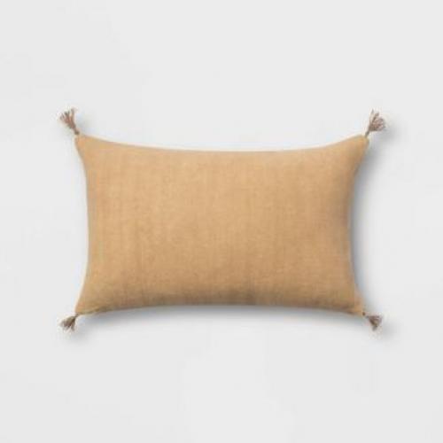 Washed Linen Lumbar Throw Pillow with Tassels Gold - Threshold