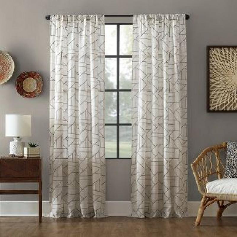 84x50 Jigsaw Embroidery Linen Blend Light Filtering Curtain Gray/Linen - Archaeo