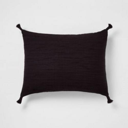Standard Double Cloth Quilt Sham Black - Threshold