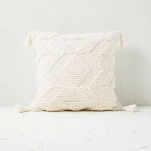 Woven Textured Square Throw Pillow Cream - Opalhouse designed with Jungalow