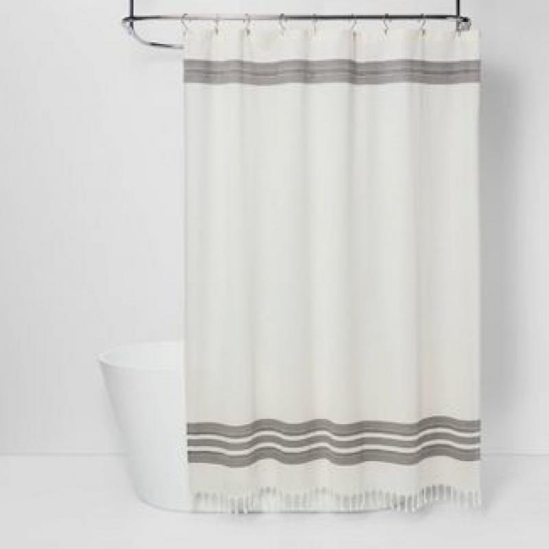 Striped Fringe Shower Curtain Off-White - Threshold