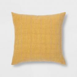 Oversized Woven Washed Windowpane Square Throw Pillow Yellow - Threshold