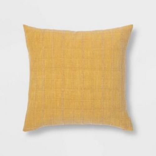 Oversized Woven Washed Windowpane Square Throw Pillow Yellow - Threshold