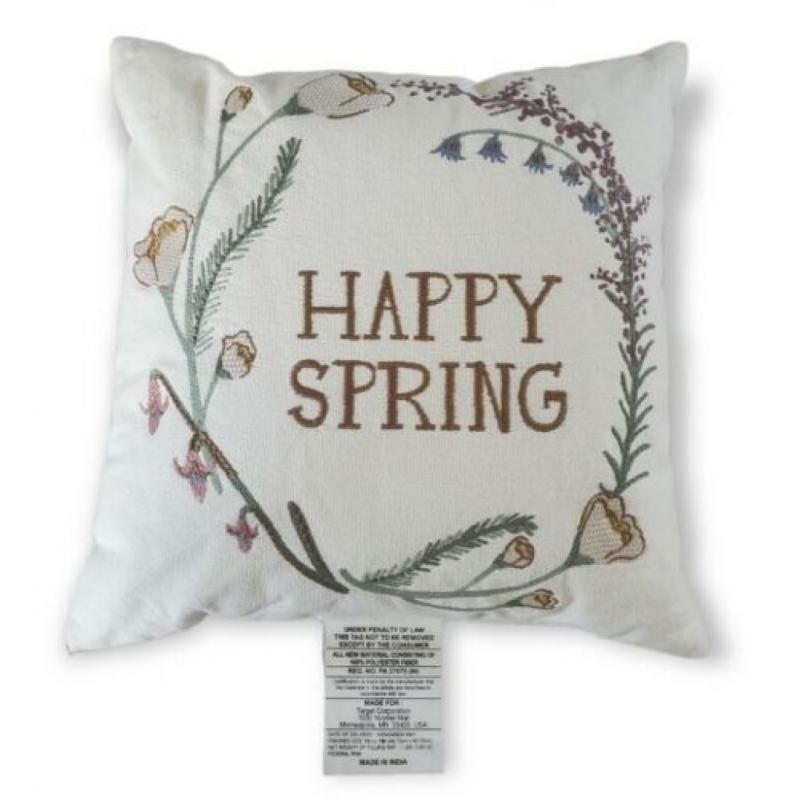 'Happy Spring' Square Throw Pillow Cream - Threshold