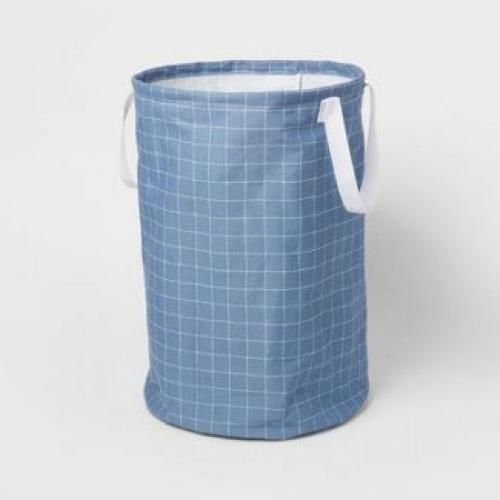 Scrunchable Round Laundry Hamper Blue Stitch Grid - Brightroom