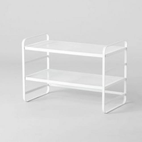 2 Tier Shoe Rack White Metal Mesh - Brightroom