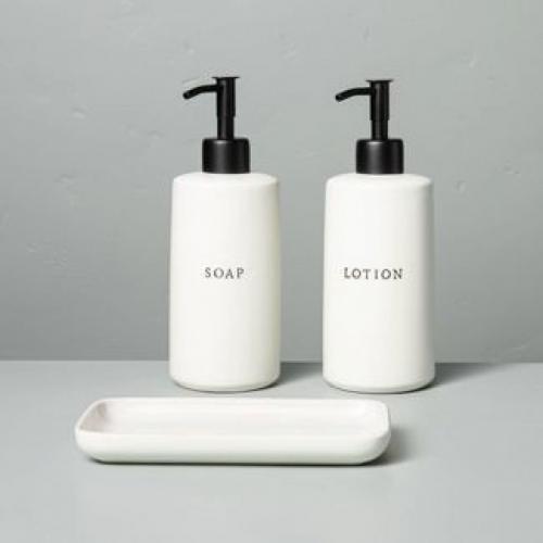 3pc Stoneware Soap & Lotion Pump Set Matte Sour Cream-Hearth & Hand w/ Magnolia