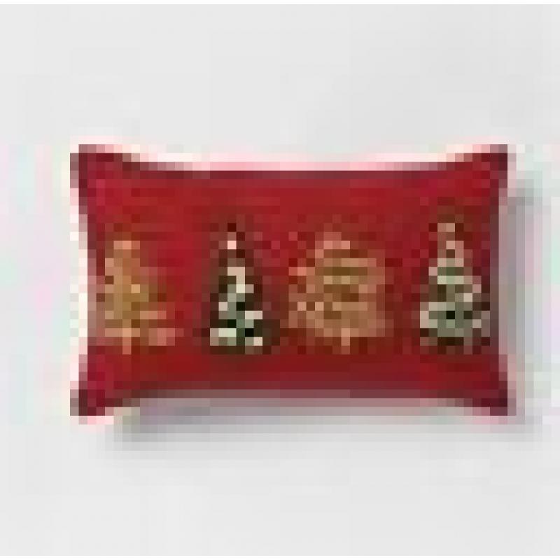 Embroidered Tree Lumbar Christmas Throw Pillow Red - Threshold