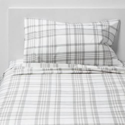 Twin/Twin XL Printed Pattern Performance Sheet Set Gray Plaid - Threshold