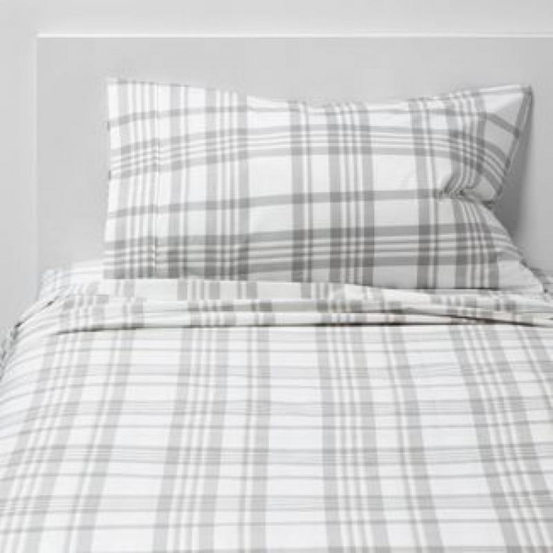 Twin/Twin XL Printed Pattern Performance Sheet Set Gray Plaid - Threshold